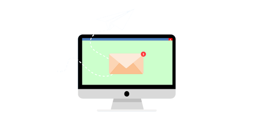 Ein Bild, welches eine versendete E-Mail über einen Monitor zeigt.