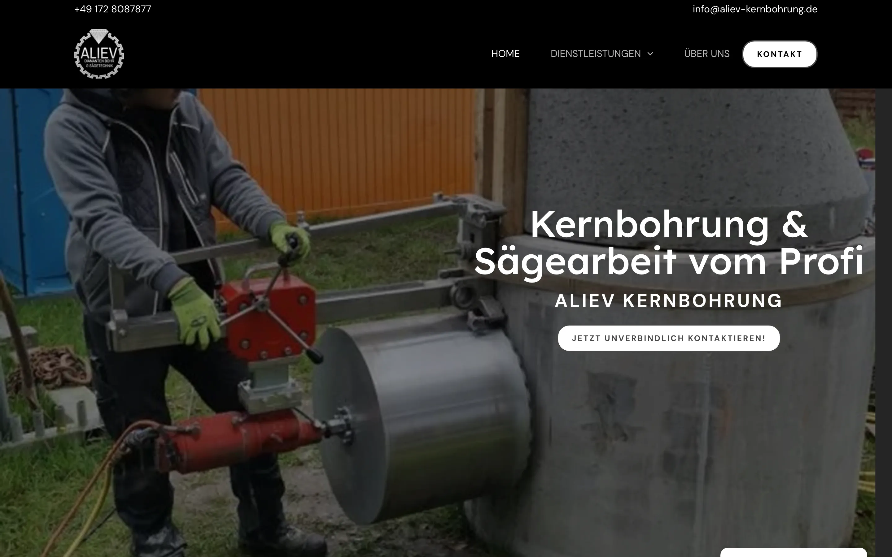 Desktop-Ansicht der Webseite von Aliev Kernbohrung