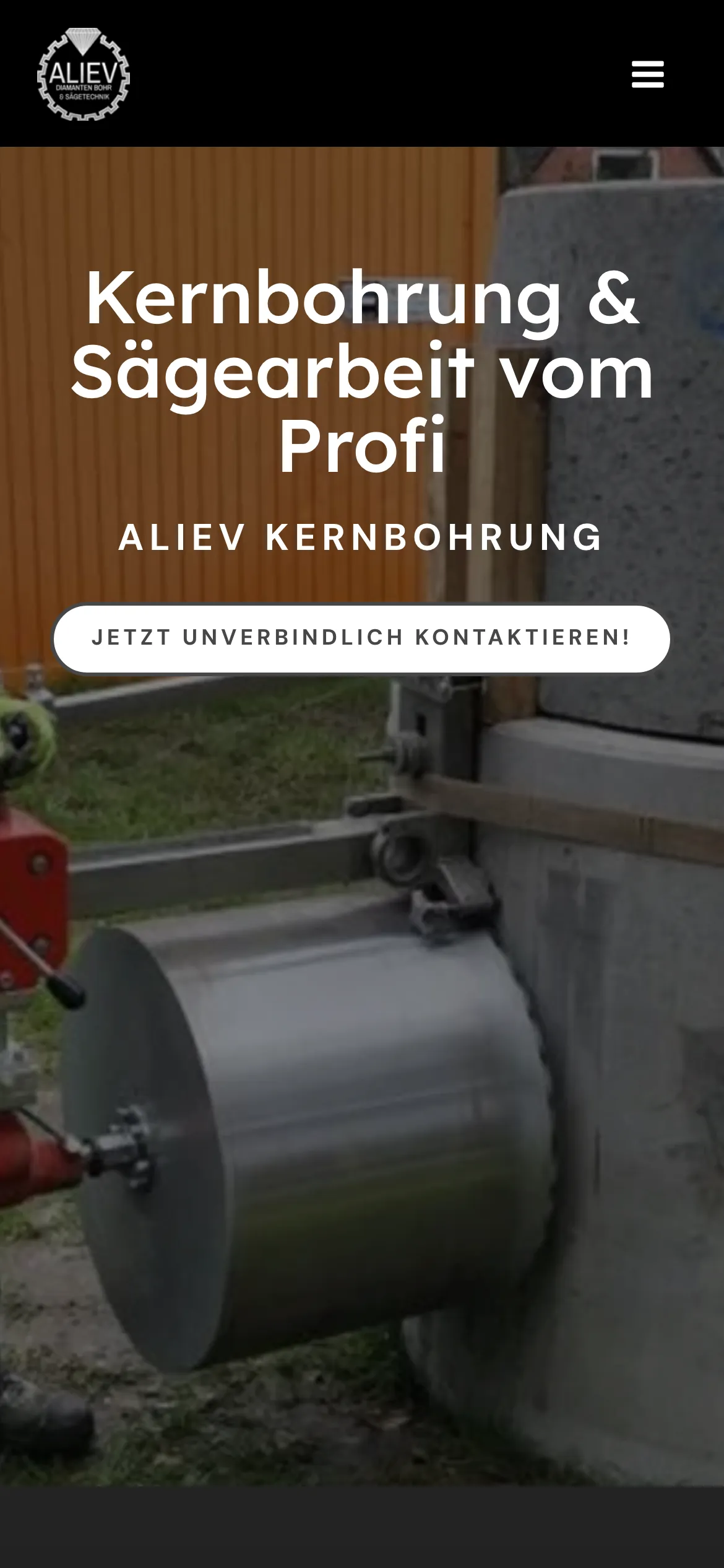 Desktop-Ansicht der Webseite von Aliev Kernbohrung – mobile Ansicht