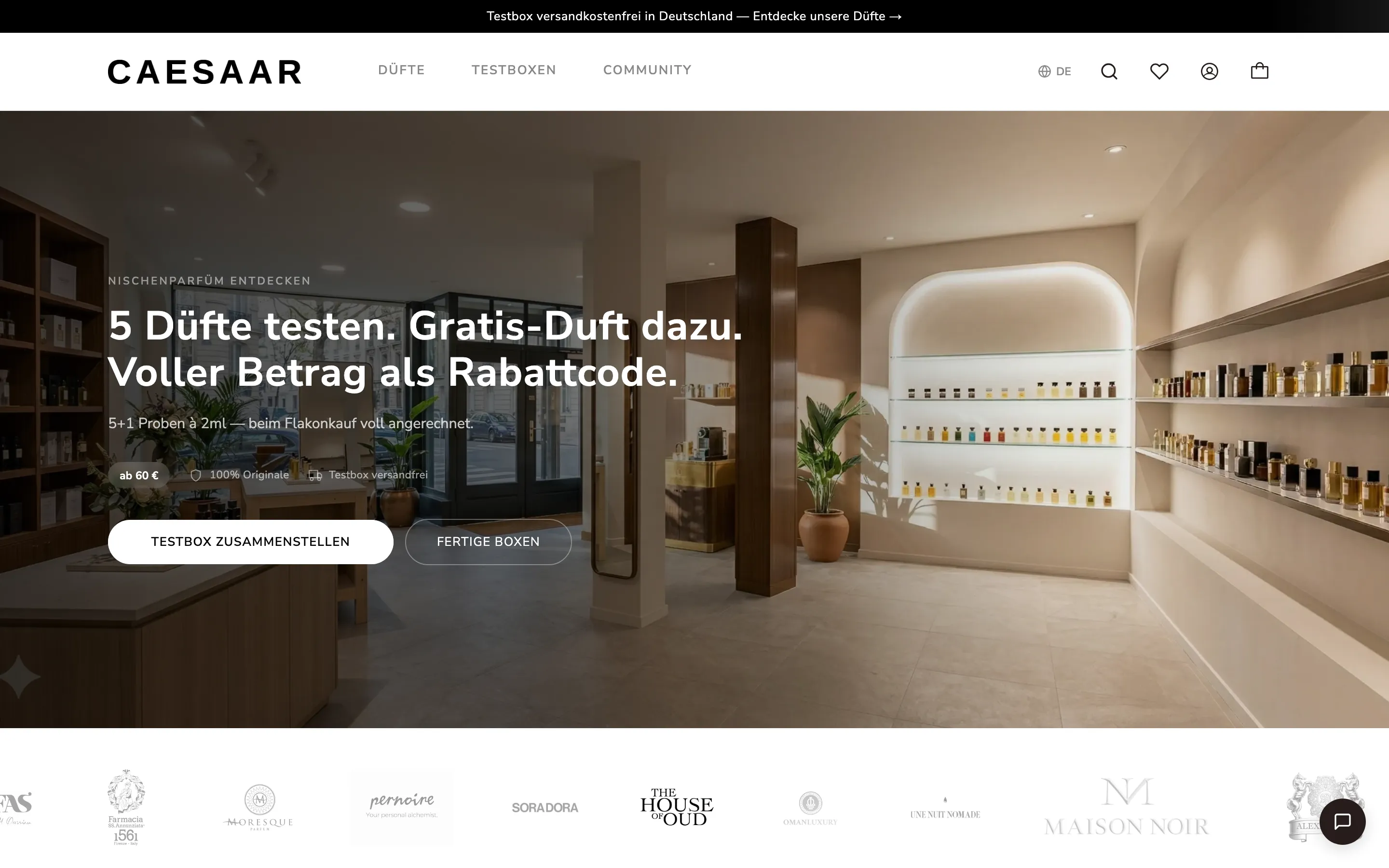 Desktop-Ansicht des Online-Shops von Caesaar