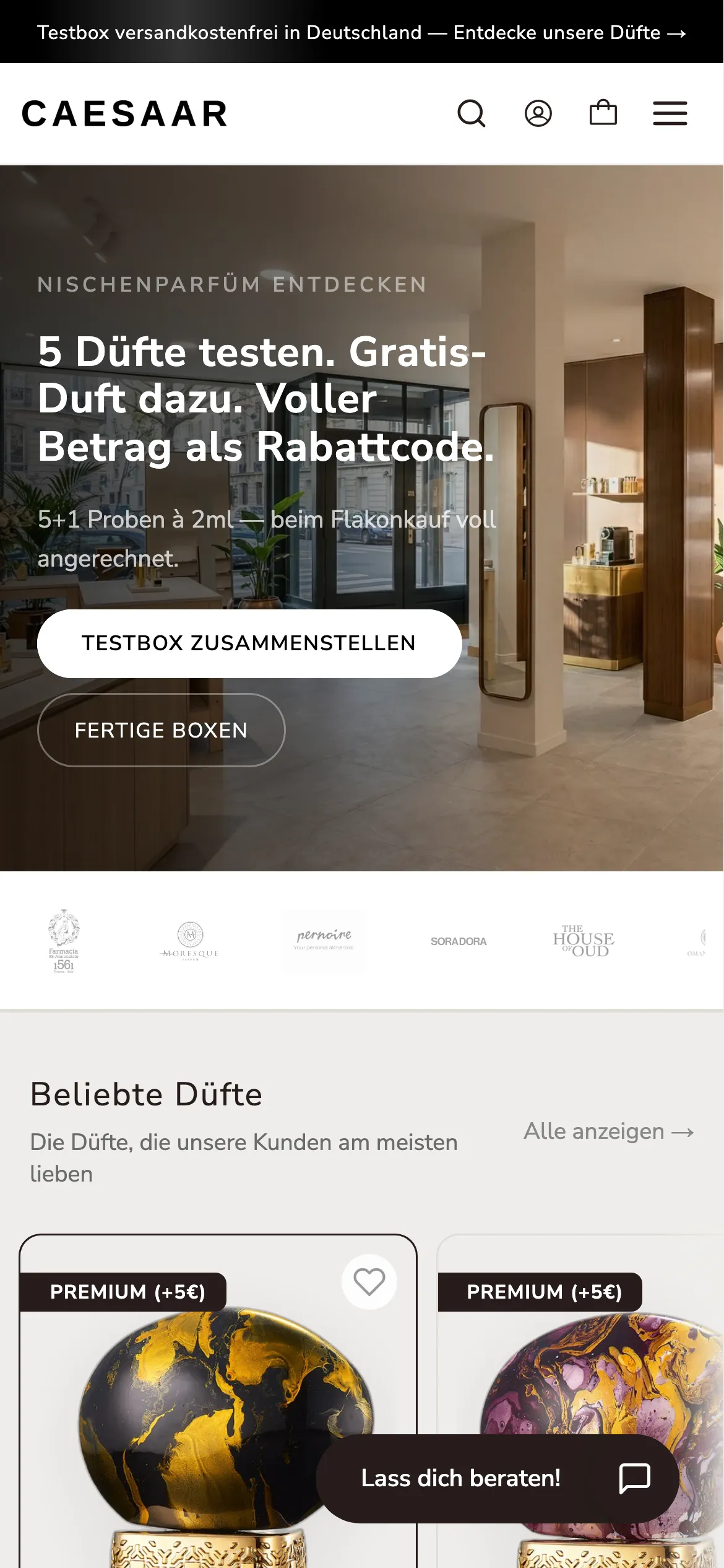 Desktop-Ansicht des Online-Shops von Caesaar – mobile Ansicht