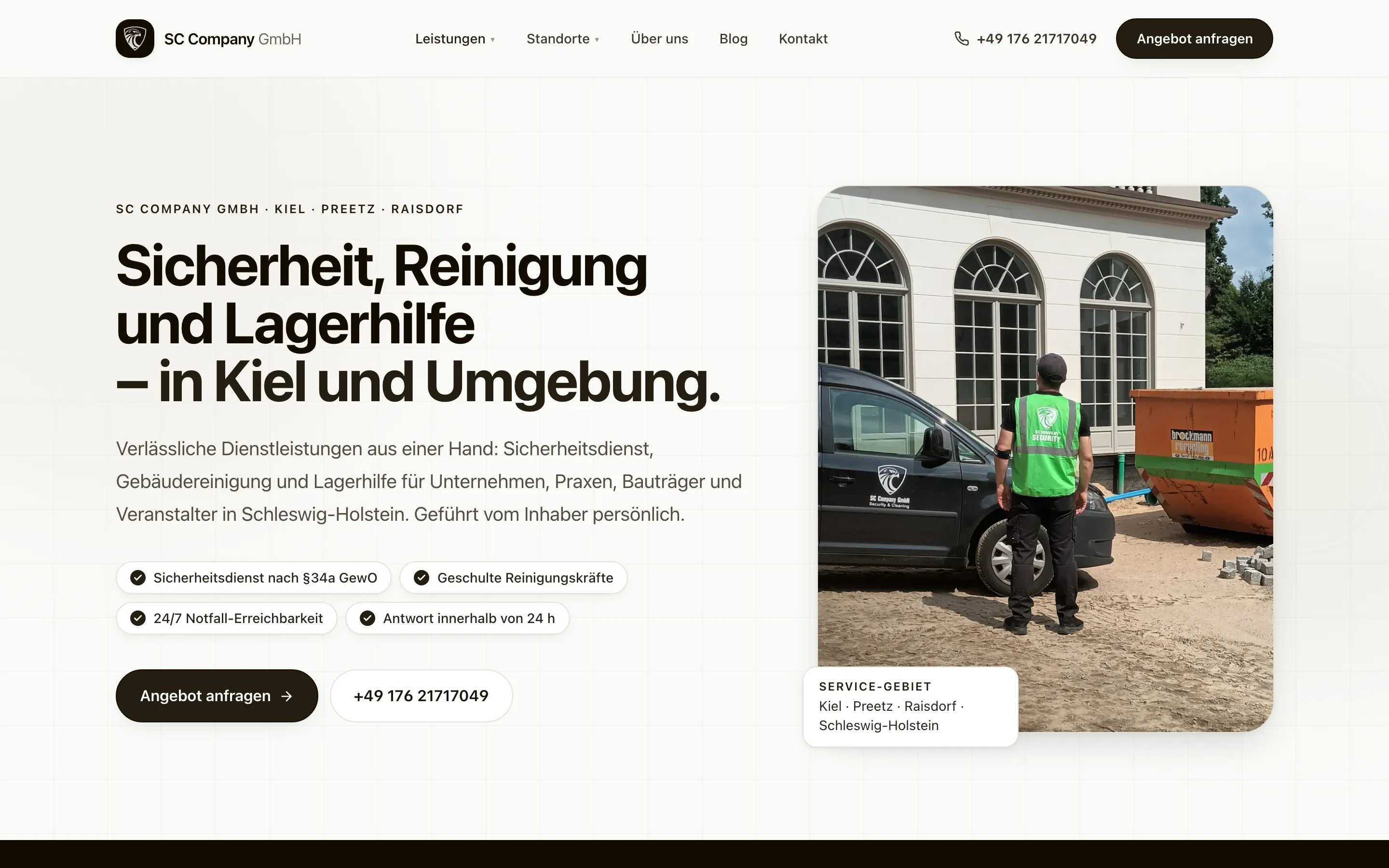 Desktop-Ansicht der Startseite von SC Company