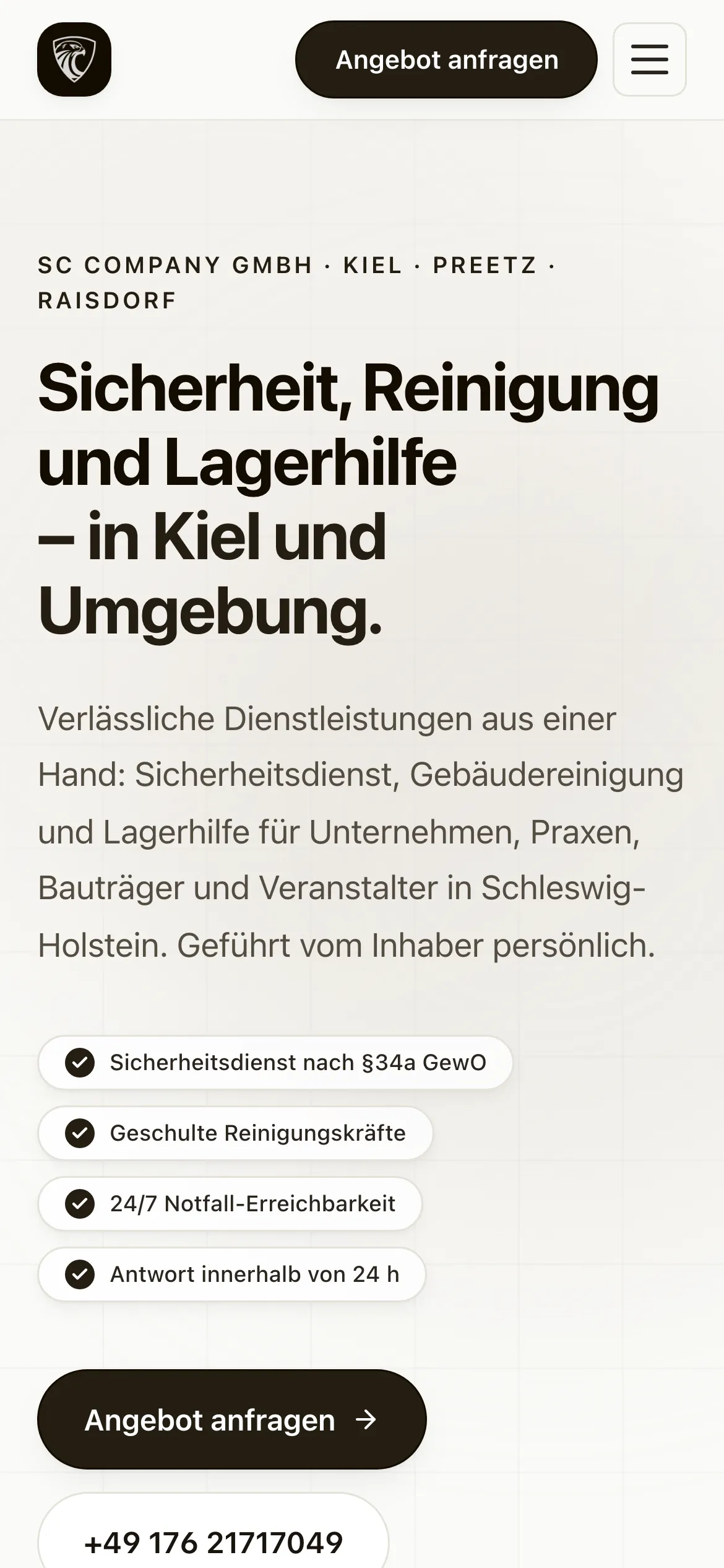Desktop-Ansicht der Startseite von SC Company – mobile Ansicht
