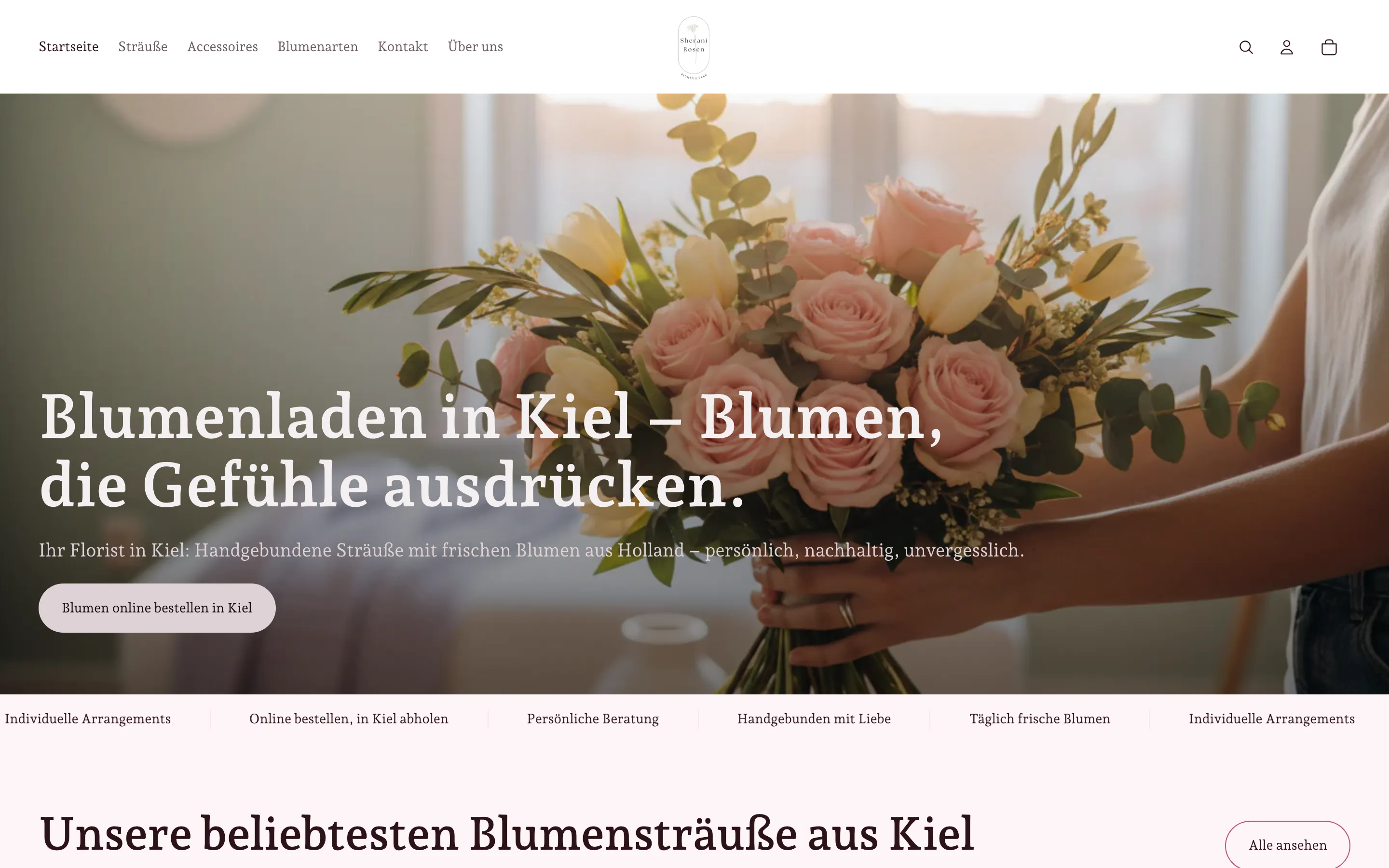 Desktop-Ansicht der Startseite von sheranirosen.de